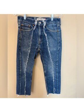 Levi’s Women’s Reworked Custom Jeans Upcycled 505 Straight Distressed 30 Waist